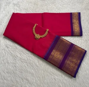 kanchi cotton saree with Running Blouse - Kanchi cotton - Pink with Purple