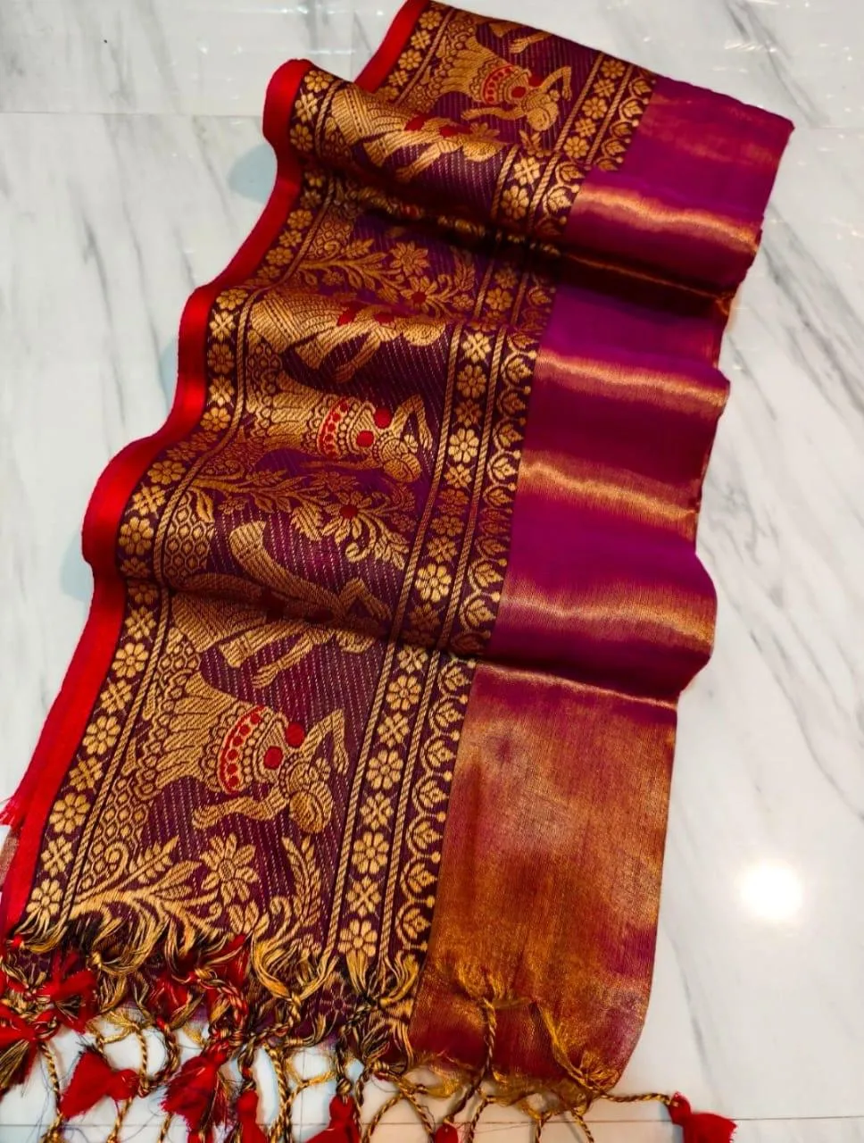 Tissue saree With Running Blouse - Onion Pink shade- Tissue saree