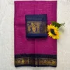 Madurai sungudi Cotton Zari Check Contrast - Megenta Pink with Blue (Extra Blouse)-sungudi small border