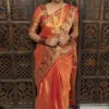 Tissue saree With Running Blouse - Orange shade- Tissue saree