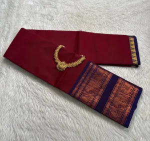 Chettinad Cotton Sarees - Maroon - Without Blouse