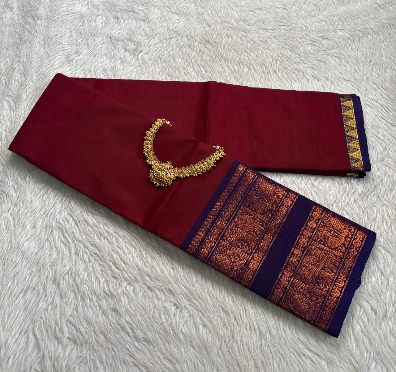 Chettinad Cotton Sarees - Maroon - Without Blouse