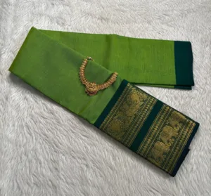 Chettinad Cotton Sarees - Parrot Green - Without Blouse