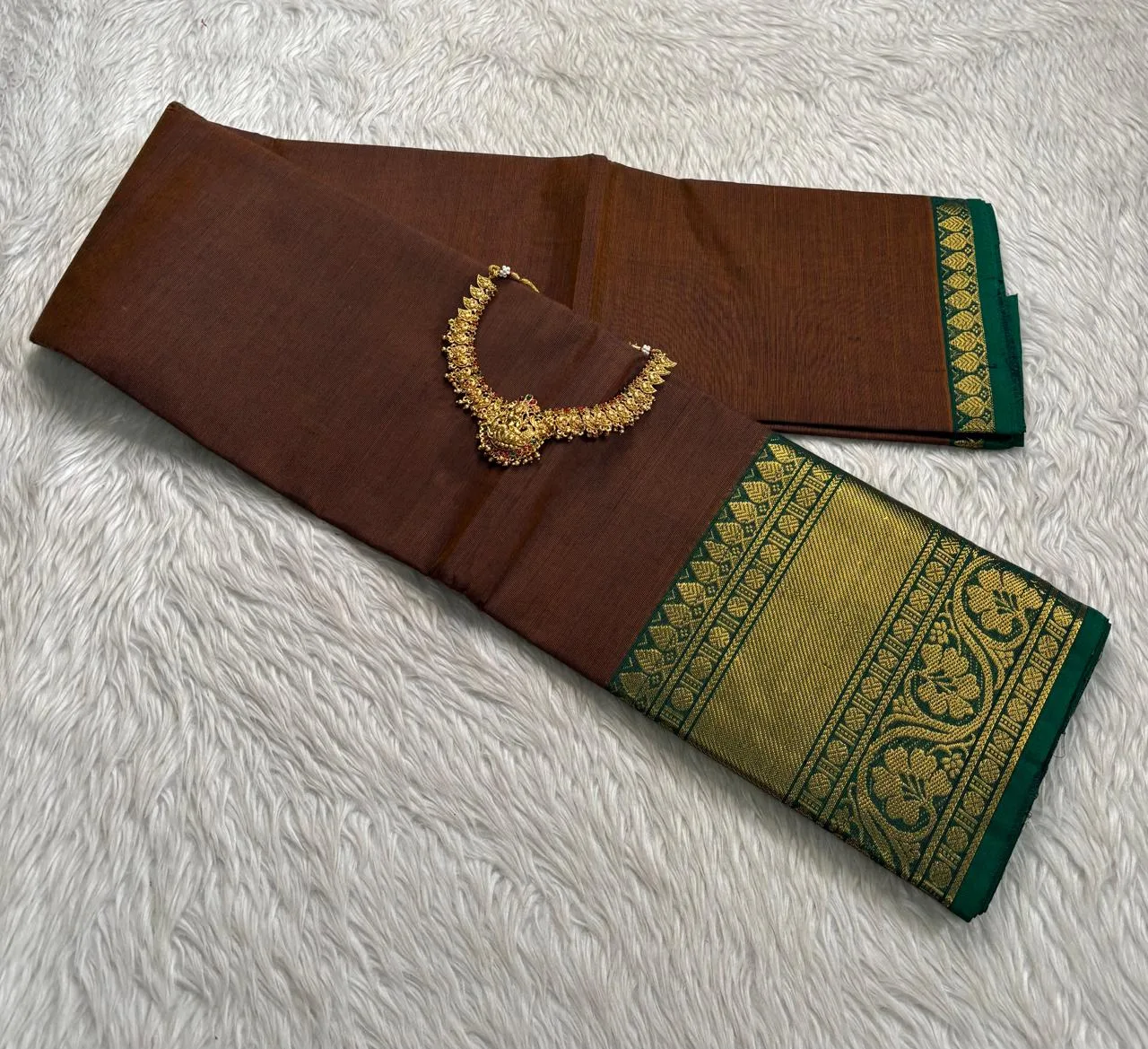 Chettinad Cotton Sarees - Brown - Without Blouse