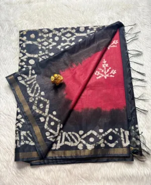 Kota Cotton with Running Blouse-Bathick-Kota-Red with Black