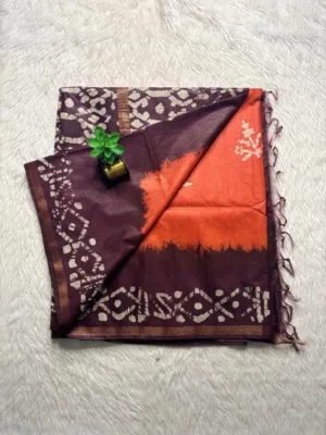 Kota Cotton with Running Blouse-Bathick-Kota-Orange with Brown