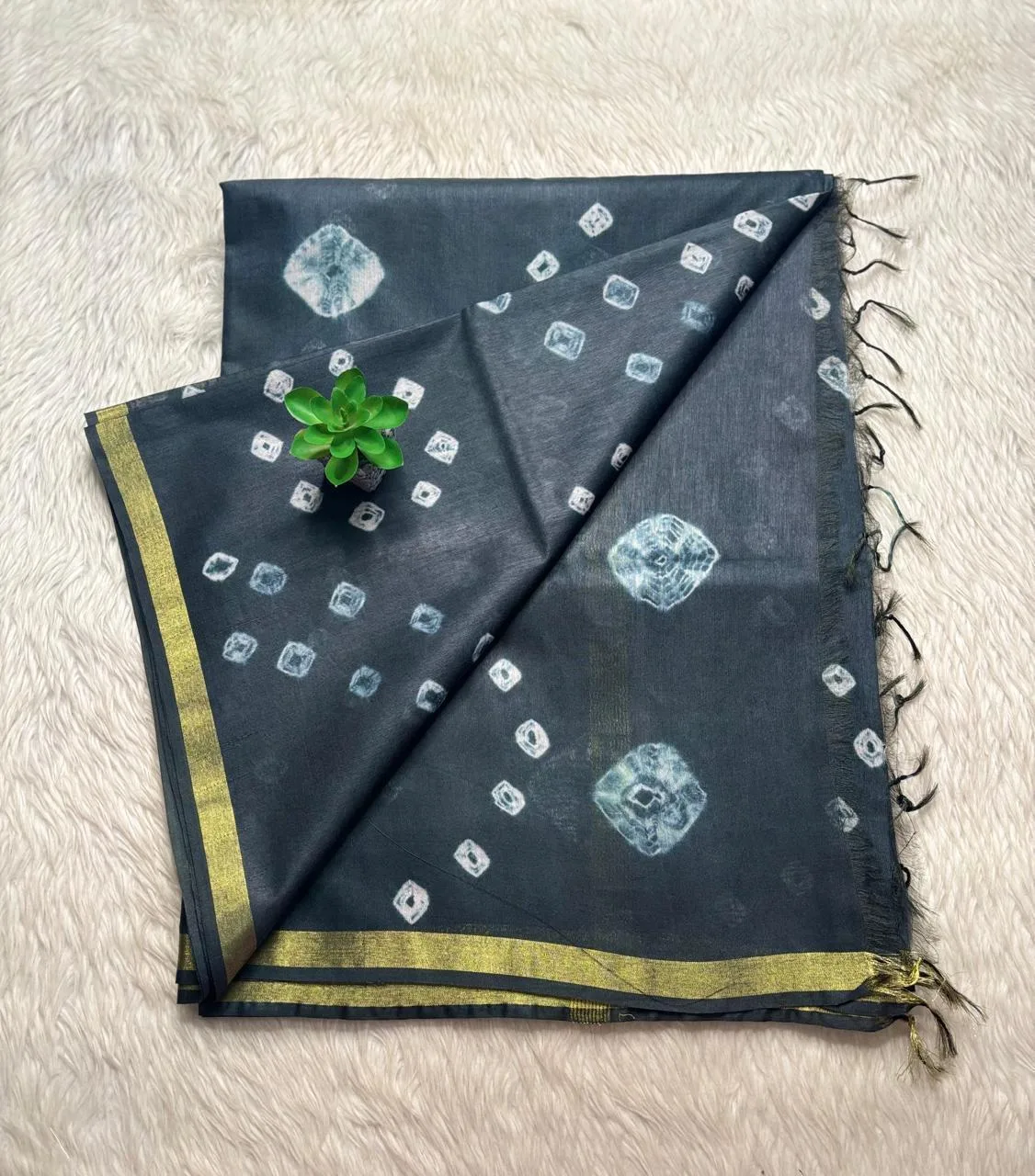 Linen cotton with running blouse-silver border-linen-Ash