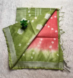 Linen cotton with running blouse-silver border-linen-Orange