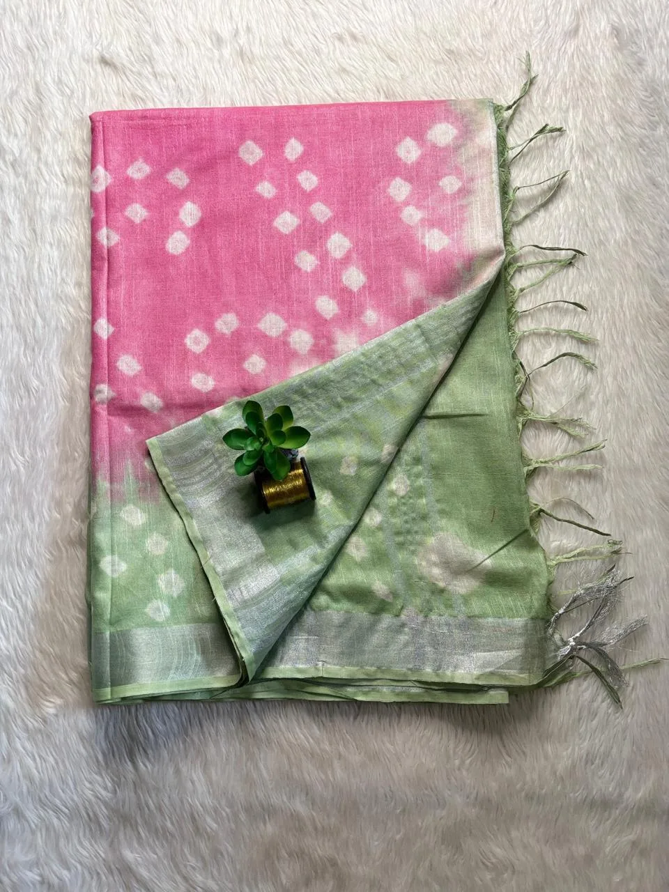 Linen cotton with running blouse-silver border-linen-Pink