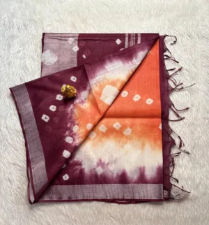 Linen cotton with running blouse-silver border-linen-Dark Orange