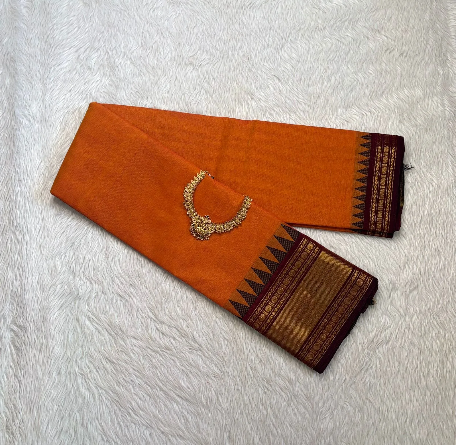 kanchi cotton saree with Running Blouse - Kanchi cotton -  Coffee brown small borderr (Copy)