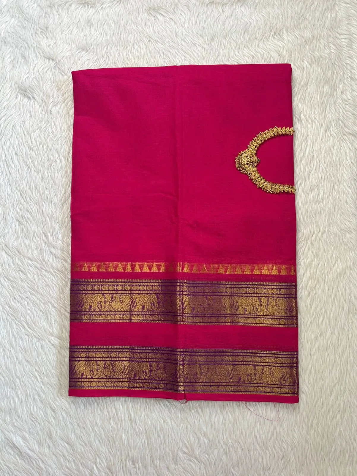 kanchi cotton saree with Running Blouse - Kanchi cotton -  Rani Pink