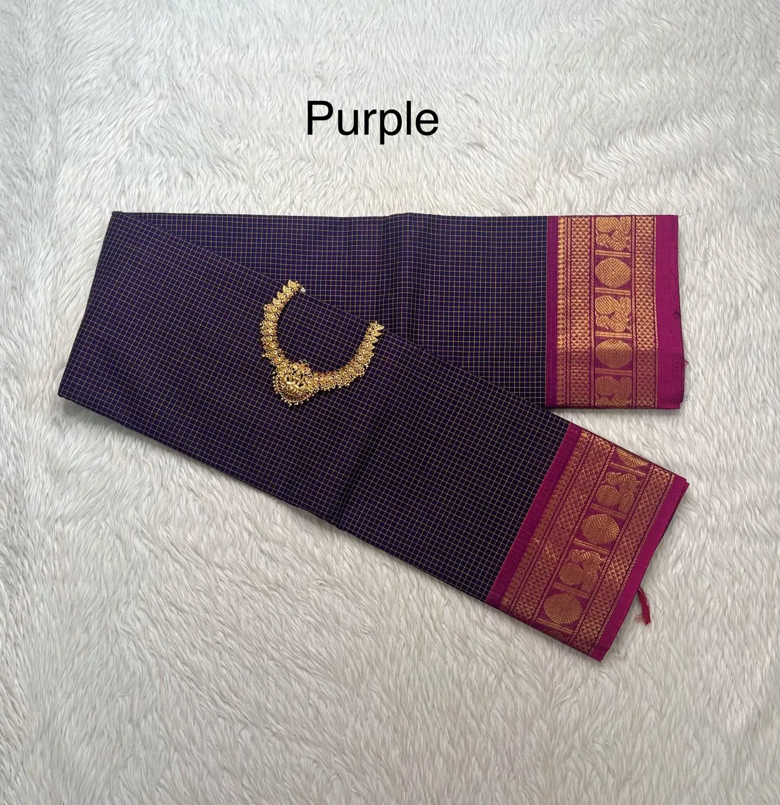 kanchi cotton saree with Running Blouse- Small  Border-Dark Purple Colour-kanchi Cotton