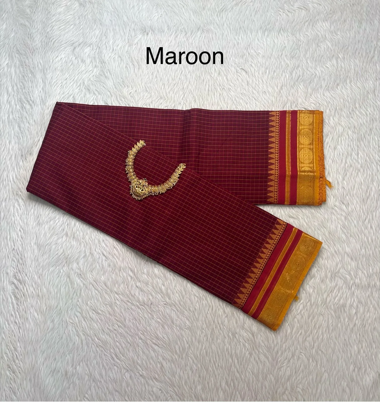 kanchi cotton saree with Running Blouse- Small  Border- Maroon Colour-kanchi Cotton