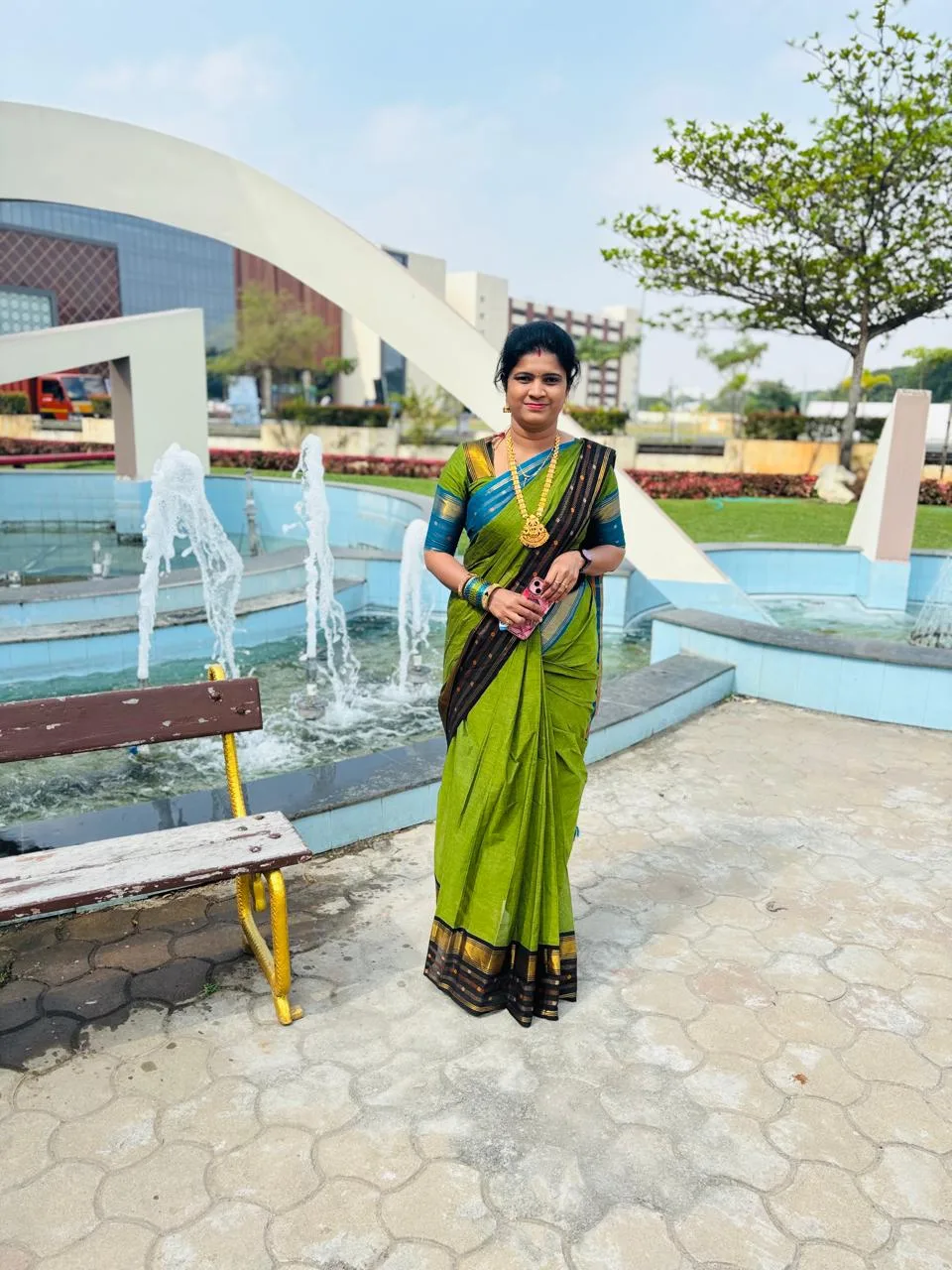 kanchi cotton saree with Running Blouse - Kanchi cotton - Ganga Jamuna Border -mehandi Green Green