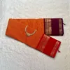 kanchi cotton saree with Running Blouse- Ganga Jamuna Border- Orange Red (Ready to Dispatch)