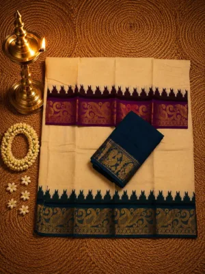 Half white(Peacock blue and Purple border)
