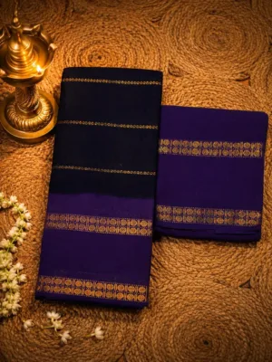 Kanchi Cotton Veludhari saree with Running Blouse- Navy blue with lavender