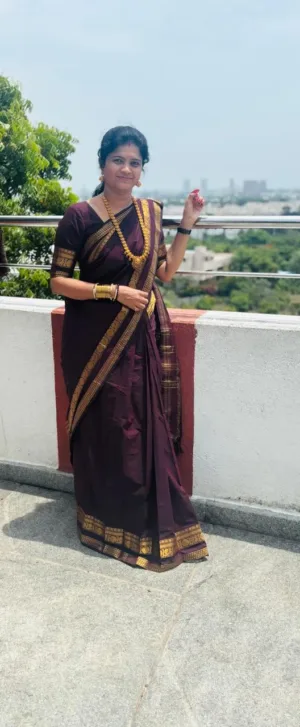 kanchi cotton saree with Running Blouse - Kanchi cotton -Coffee brown(Small Border)
