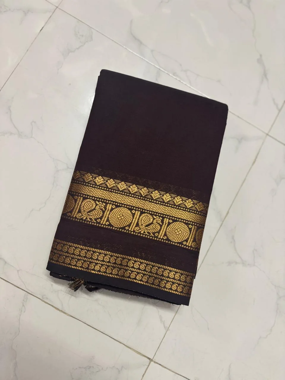 kanchi cotton saree with Running Blouse - Kanchi cotton -Coffee brown(Small Border)