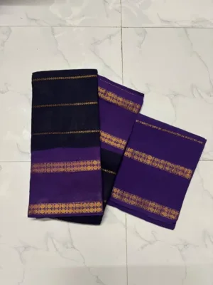 Kanchi Cotton Veludhari saree with Running Blouse- Navy blue with lavender