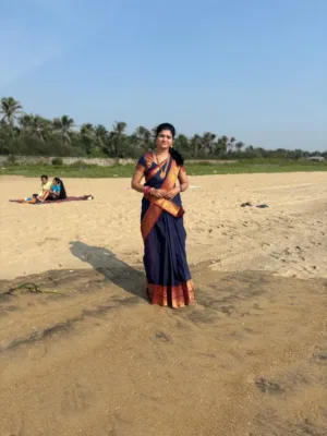 kanchi cotton saree with Running Blouse - Blue with Red