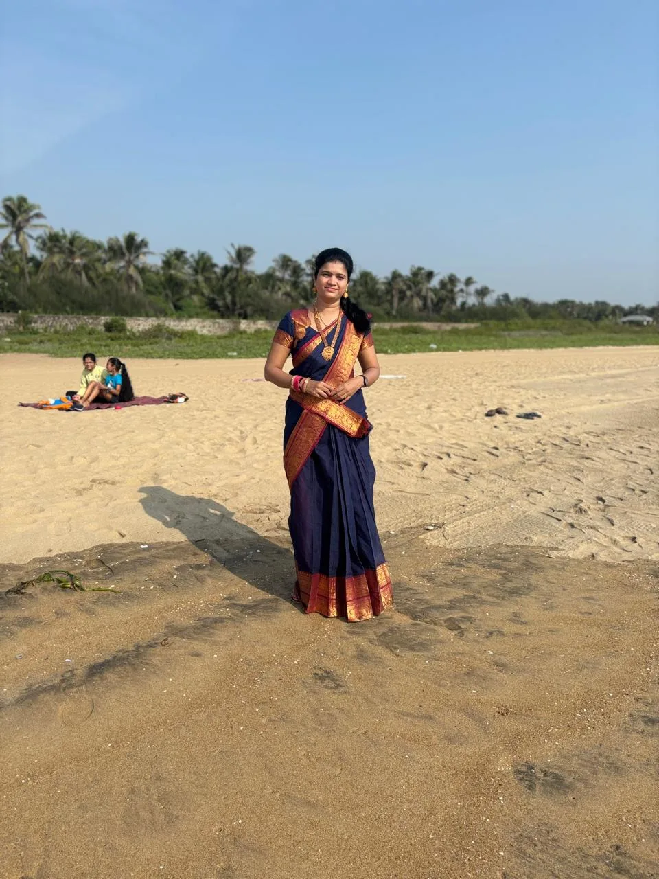 kanchi cotton saree with Running Blouse - Blue with Red