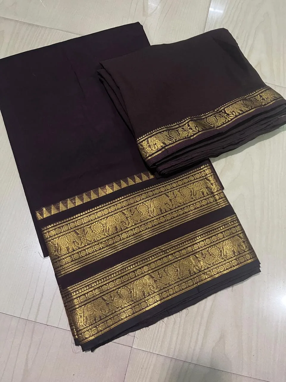 kanchi cotton Half Saree - Kanchi cotton - Coffee brown