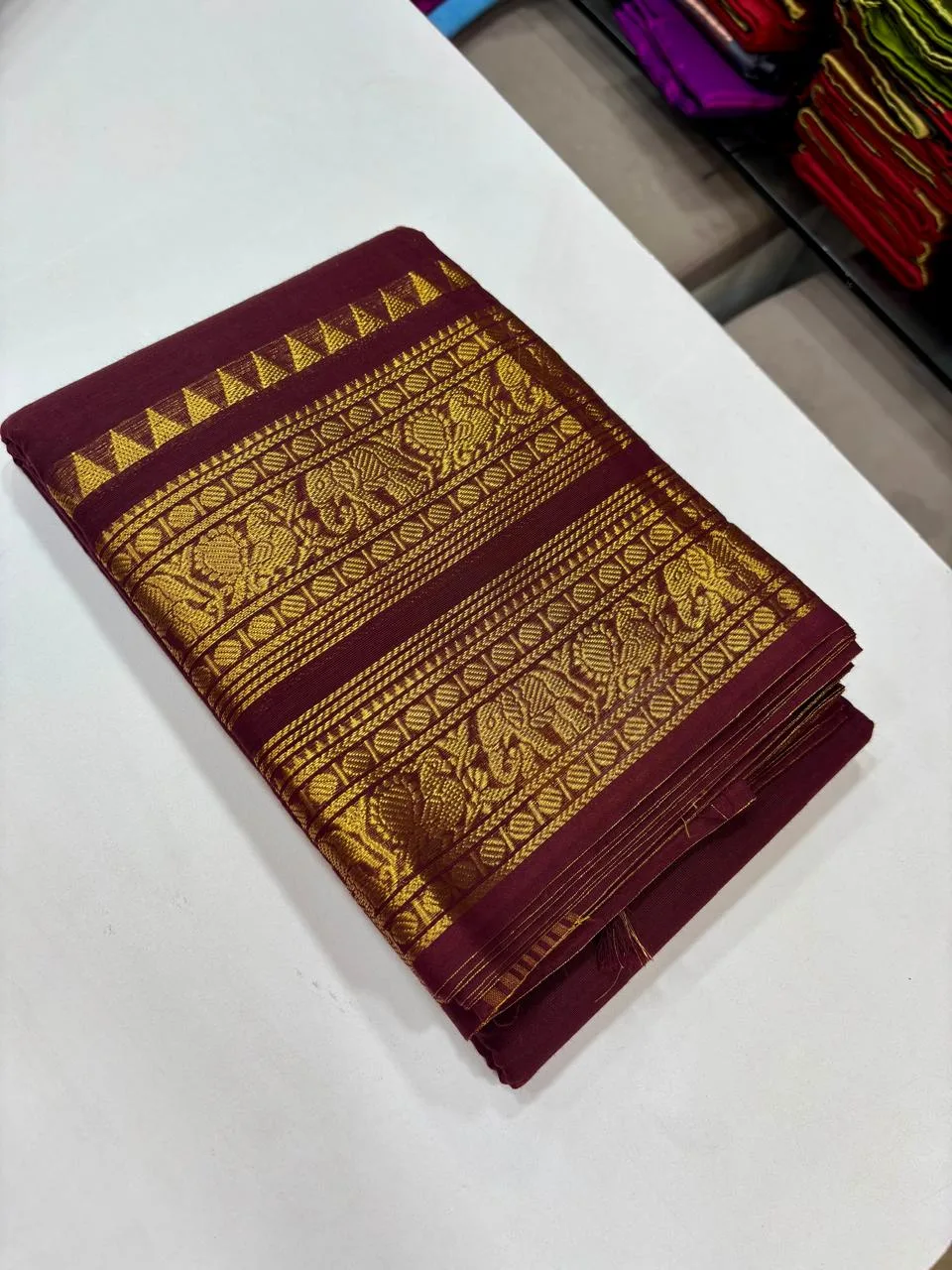 kanchi cotton saree with Running Blouse - Kanchi cotton -Maroon