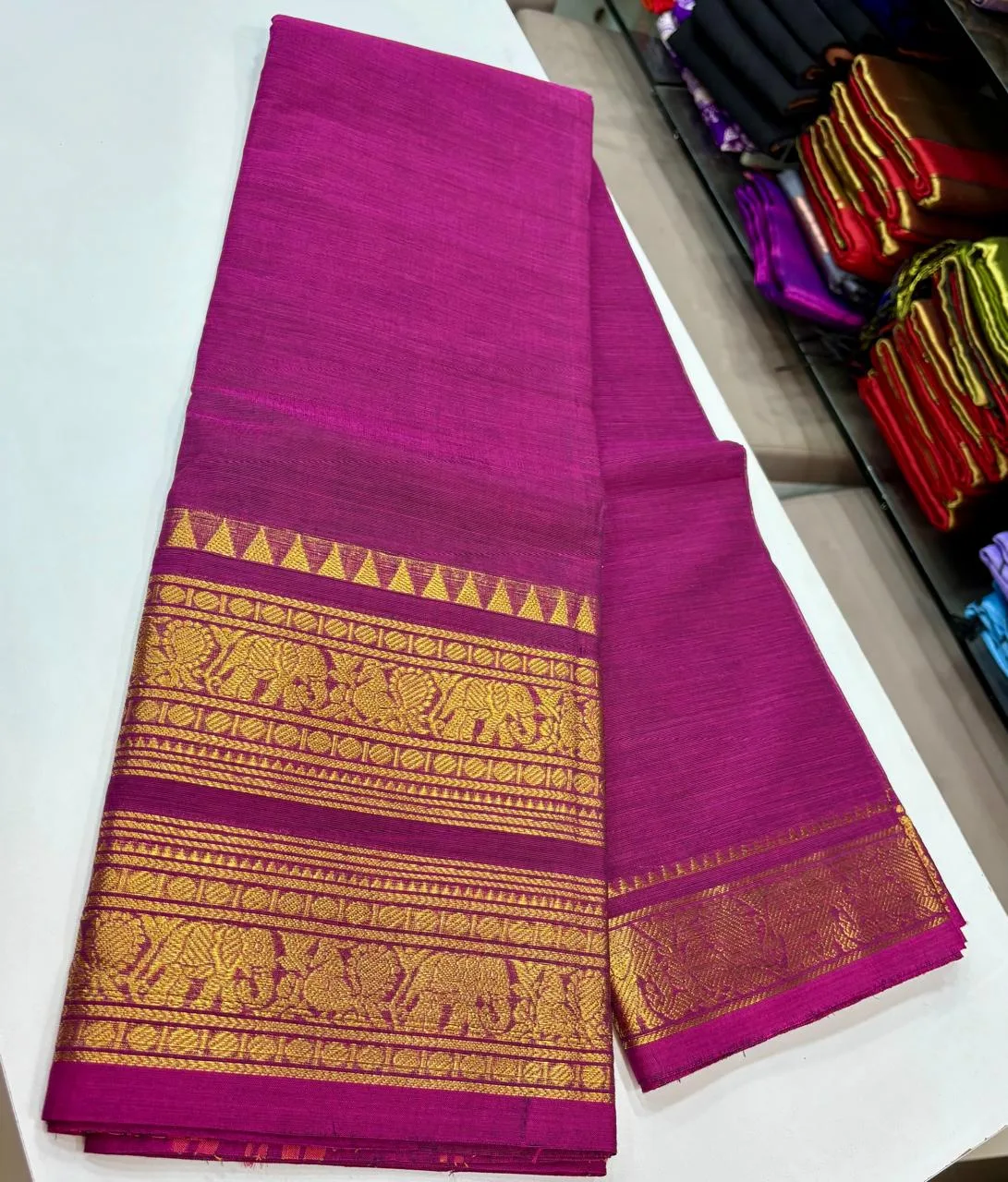 kanchi cotton saree with Running Blouse - Kanchi cotton -Magenta Pink(Self)
