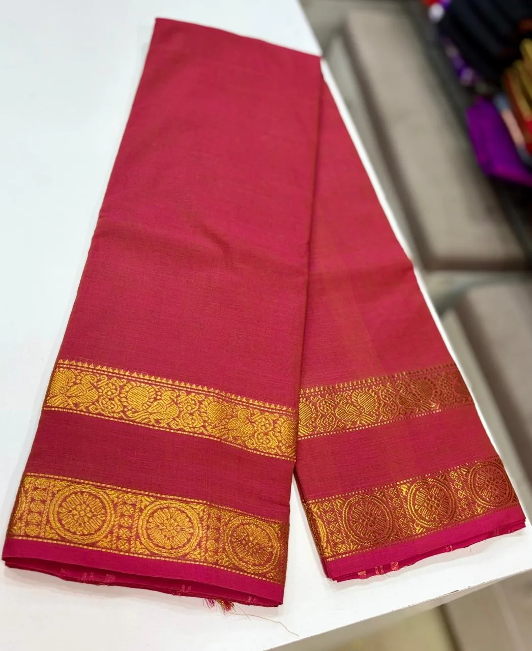 kanchi cotton saree with Running Blouse - Kanchi cotton -Brick red