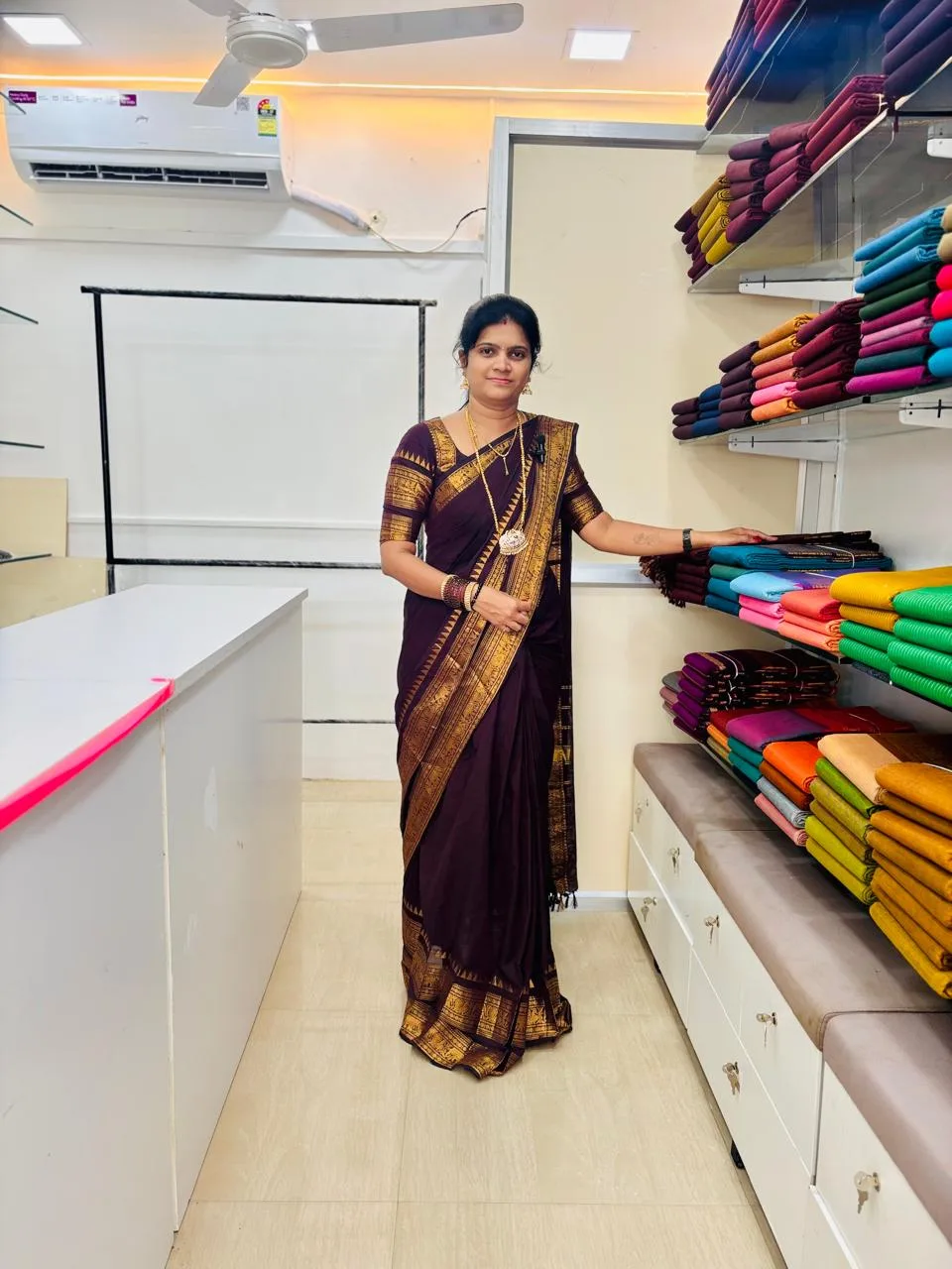 kanchi cotton saree with Running Blouse - Kanchi cotton -Coffee brown