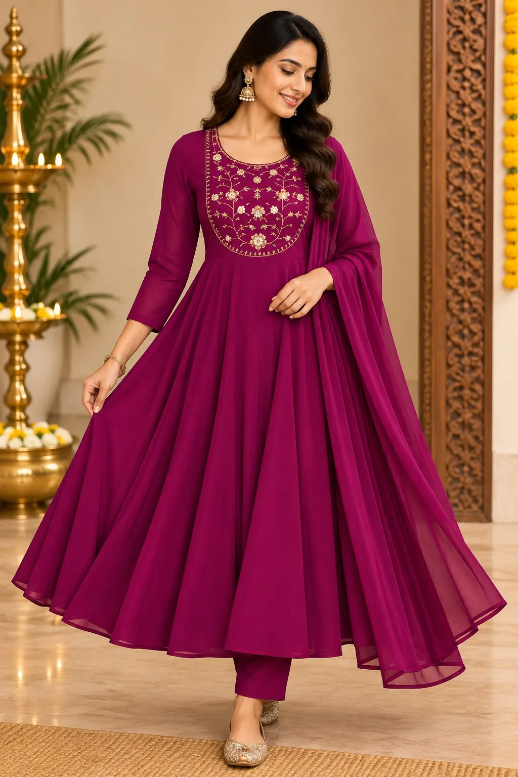 Georgette Kurti with Georgette Dupatta - Elbow sleeve